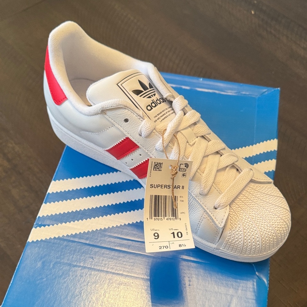 Adidas Superstar II White and Red Sneakers